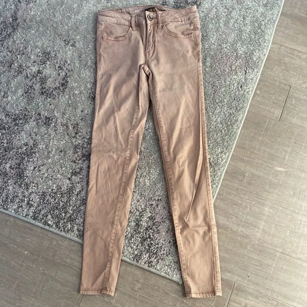 American Eagle AEO Junior Super Stretch Sateen Jegging Rose Pink Jeans Sz 2R